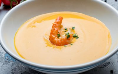 Crema de langostinos y coco